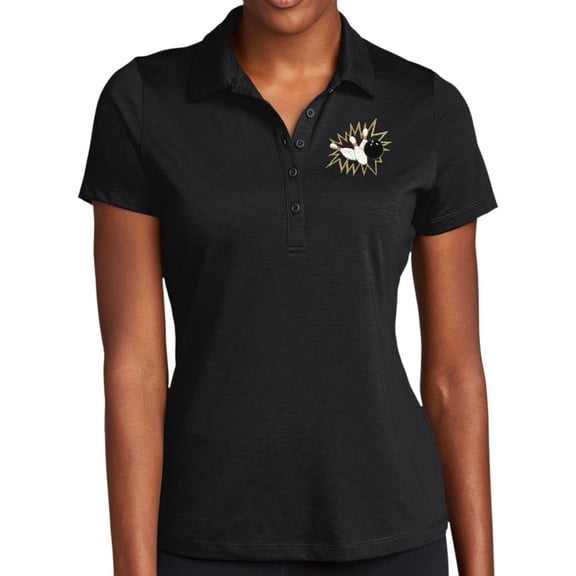 Ladie's Crashing Bowling Pins Moisture-Wicking Performance Polo Shirt, 2XL Black