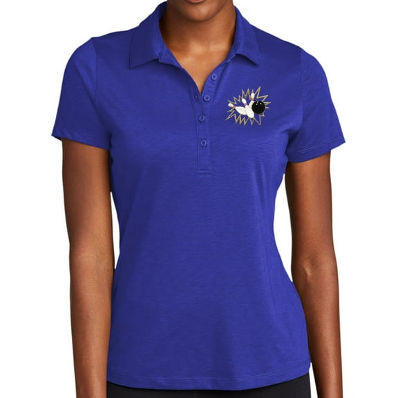 Ladie's Crashing Bowling Pins Moisture-Wicking Performance Polo Shirt, Large True Royal
