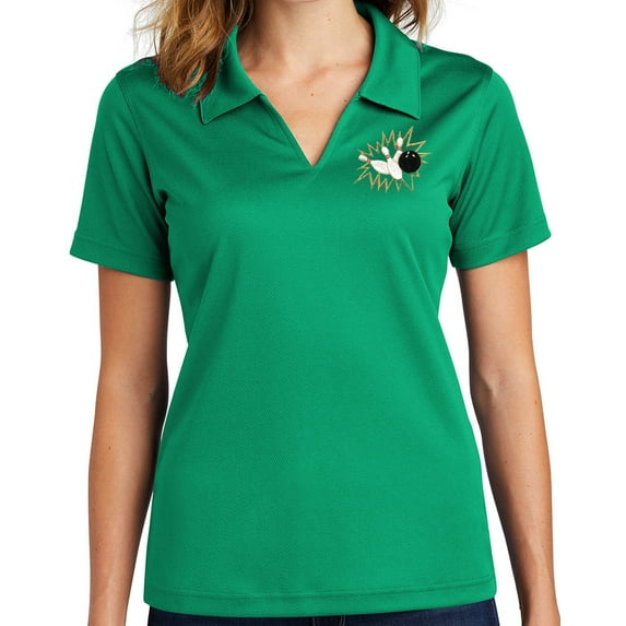 Ladie's Crashing Bowling Pins No Buttons Dri-Mesh Polo Shirt, 3XL Kelly Green