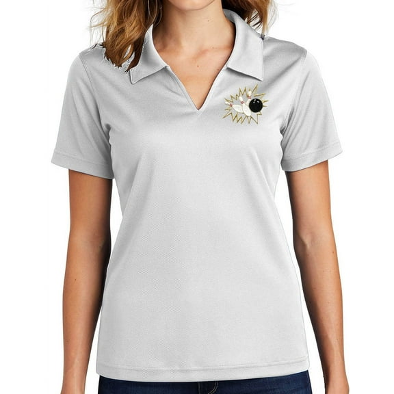 Ladie's Crashing Bowling Pins No Buttons Dri-Mesh Polo Shirt, 3XL White