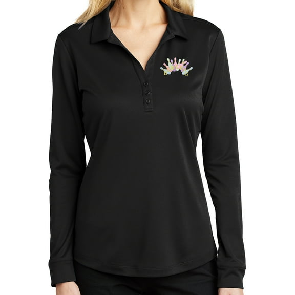 Ladie's Pastel Bowling Arch Long Sleeve Polo Shirt, 4XL Black