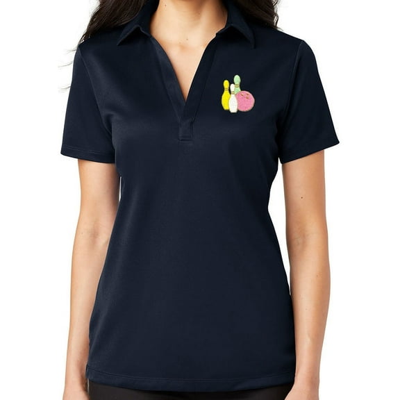 Ladie's Pastel Bowling Pins No Button Polo Shirt, 2XL Navy Blue