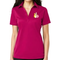 Ladie's Pastel Bowling Pins No Button Polo Shirt, Medium Pink Raspberry