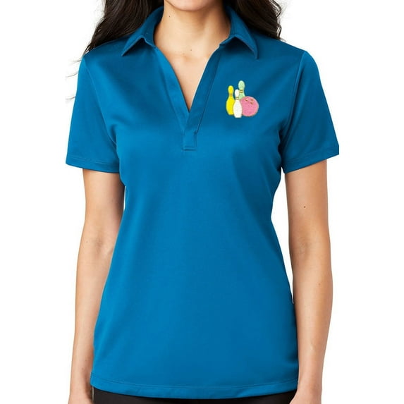 Ladie's Pastel Bowling Pins No Button Polo Shirt, XL Brilliant Blue