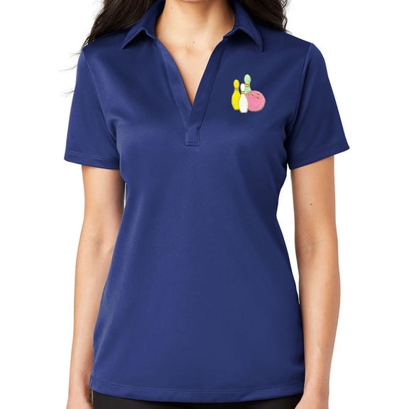 Ladie's Pastel Bowling Pins No Button Polo Shirt, XL Royal Heather