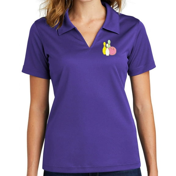 Ladie's Pastel Bowling Pins No Buttons Dri-Mesh Polo Shirt, Extra Small Purple
