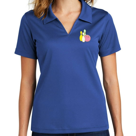 Ladie's Pastel Bowling Pins No Buttons Dri-Mesh Polo Shirt, Medium Royal Blue