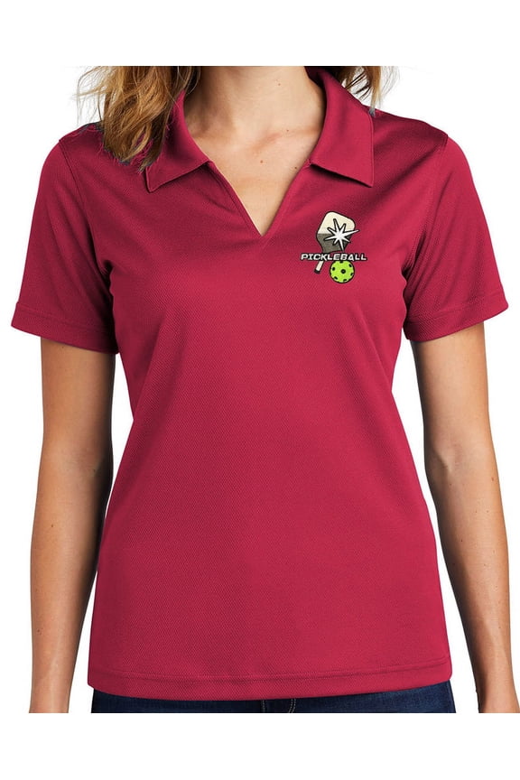 Ladie's Pickleball No Buttons Dri-Mesh Polo Shirt, 3XL RED