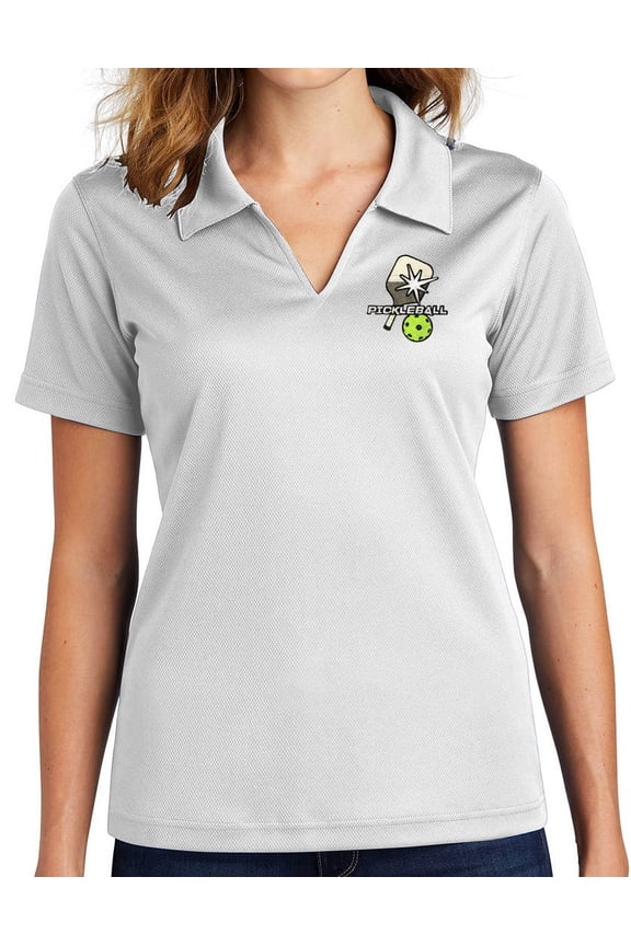 Ladie's Pickleball No Buttons Dri-Mesh Polo Shirt, Medium White