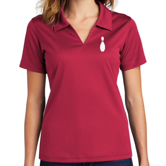 Ladie's Single Bowling Pin No Buttons Dri-Mesh Polo Shirt, Large RED