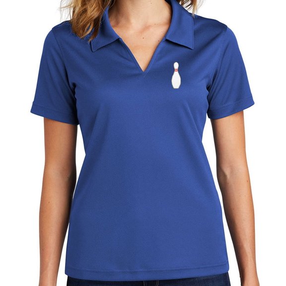 Ladie's Single Bowling Pin No Buttons Dri-Mesh Polo Shirt, Large Royal Blue