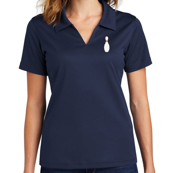 Ladie's Single Bowling Pin No Buttons Dri-Mesh Polo Shirt, Medium Navy Blue
