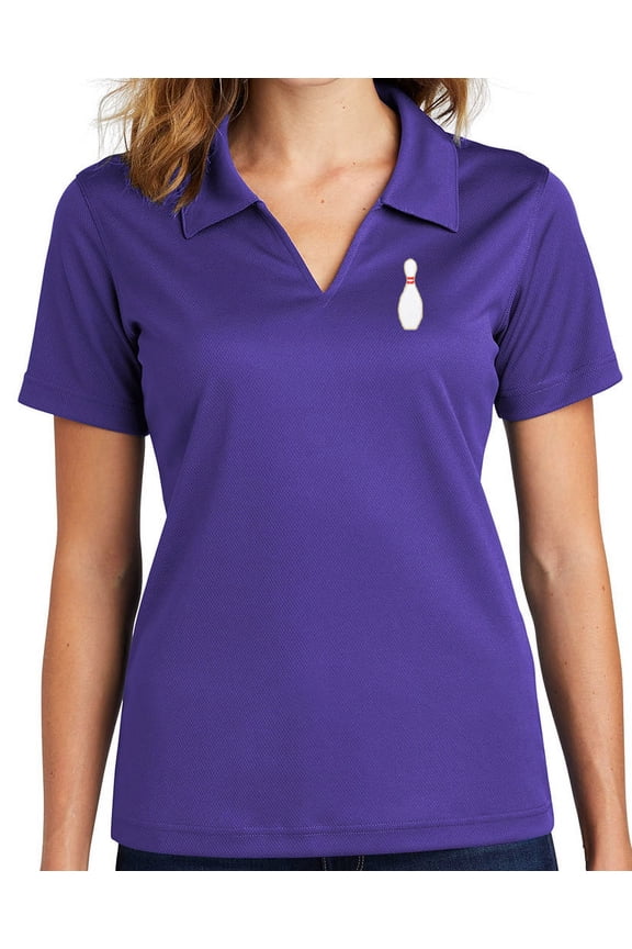 Ladie's Single Bowling Pin No Buttons Dri-Mesh Polo Shirt, Medium Purple