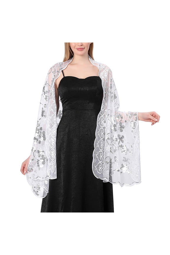 Sequin Floral Shawls and Wraps for Evening Dresses,Women sparkly Sheer Mesh Wedding Shawls for Evening Party