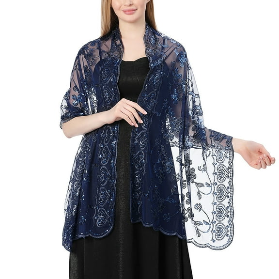 Ladiery Sequin Floral Shawls and Wraps for Evening Dresses,Women sparkly Sheer Mesh Wedding Shawls for Evening Party