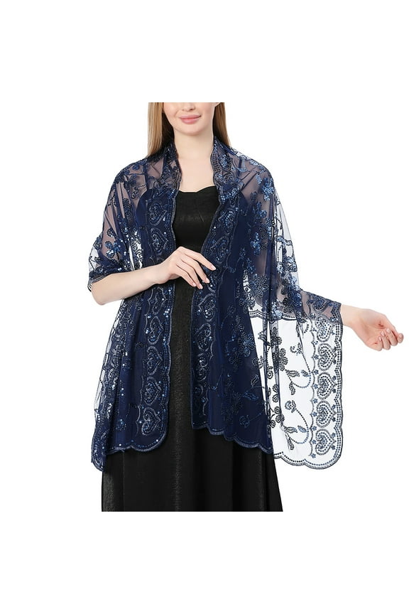 Sequin Floral Shawls and Wraps for Evening Dresses,Women sparkly Sheer Mesh Wedding Shawls for Evening Party