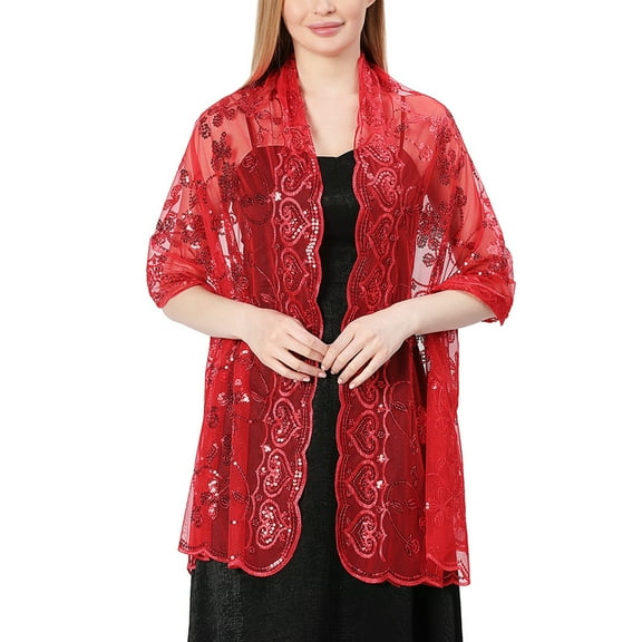Ladiery Sequin Floral Shawls and Wraps for Evening Dresses,Women sparkly Sheer Mesh Wedding Shawls for Evening Party