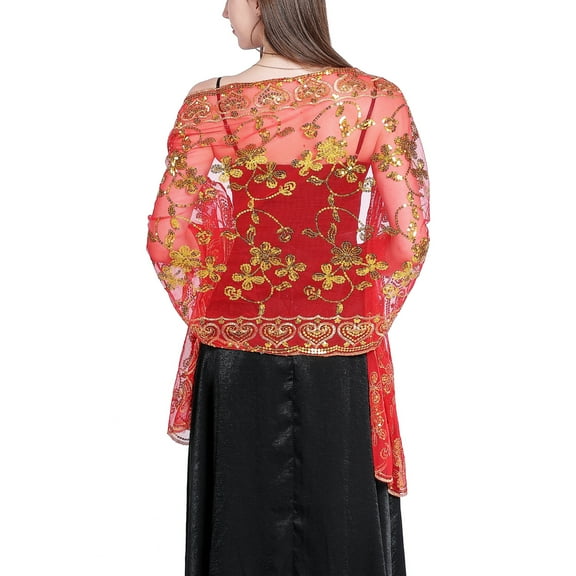 Ladiery Sequin Floral Shawls and Wraps for Evening Dresses,Women sparkly Sheer Mesh Wedding Shawls for Evening Party