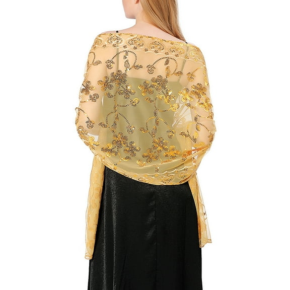 Ladiery Sequin Floral Shawls and Wraps for Evening Dresses,Women sparkly Sheer Mesh Wedding Shawls for Evening Party