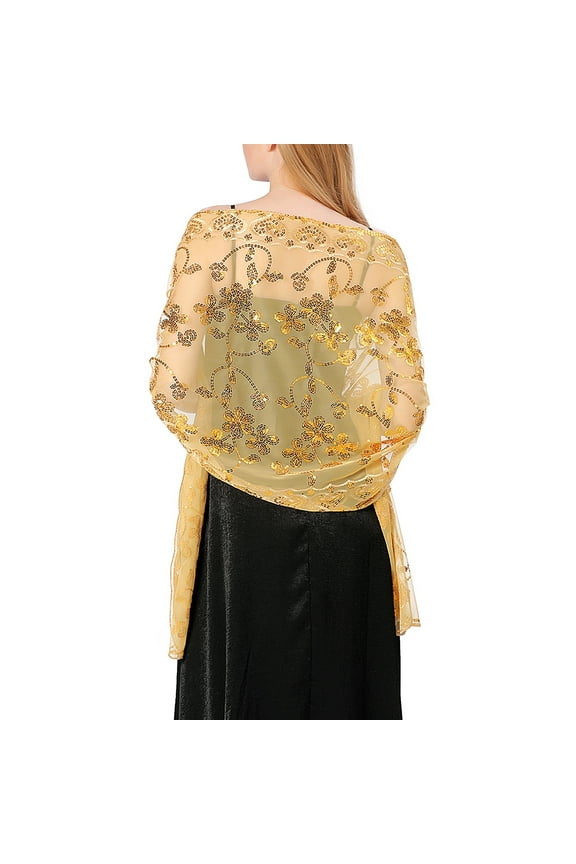 Sequin Floral Shawls and Wraps for Evening Dresses,Women sparkly Sheer Mesh Wedding Shawls for Evening Party