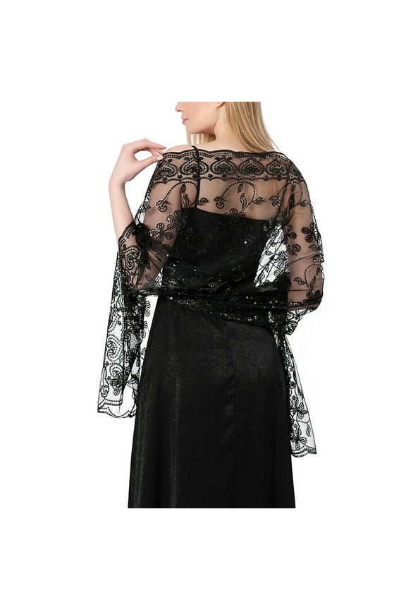 Sequin Floral Shawls and Wraps for Evening Dresses,Women sparkly Sheer Mesh Wedding Shawls for Evening Party