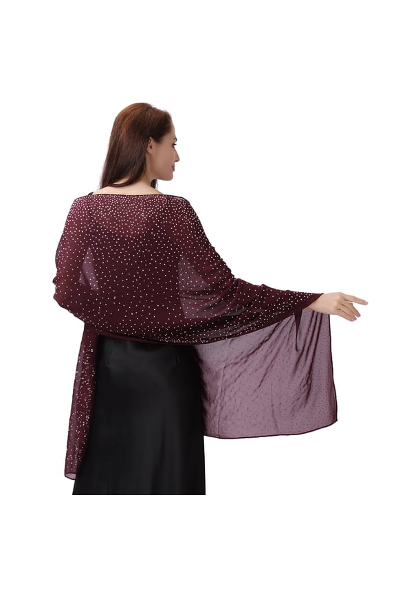 Sparkling Rhinestone Shawl for Women, Sheer Chiffon Wrap for Wedding and Evening Party, Elegant Formal Scarf, Glamorous Style, Solid Pattern, Adult