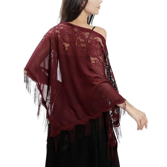 Ladiery Triangle Lace Shawls and Wraps for Evening Dresses with Tassels for Evening Party Mesh Wedding Shawls