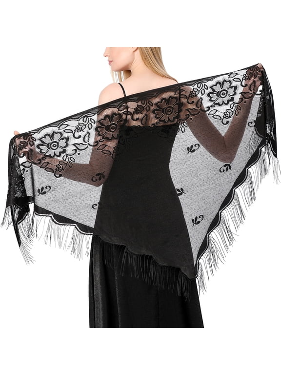 Triangle Lace Shawls and Wraps for Evening Dresses with Tassels for Evening Party Mesh Wedding Shawls