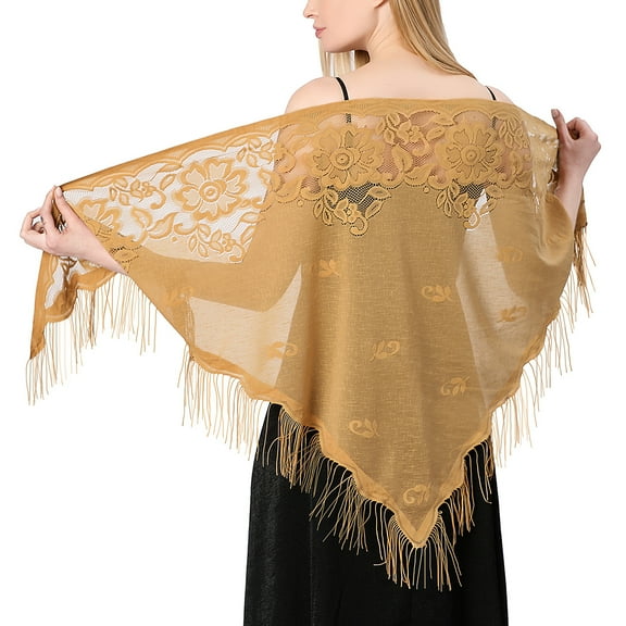 Ladiery Triangle Lace Shawls and Wraps for Evening Dresses with Tassels for Evening Party Mesh Wedding Shawls
