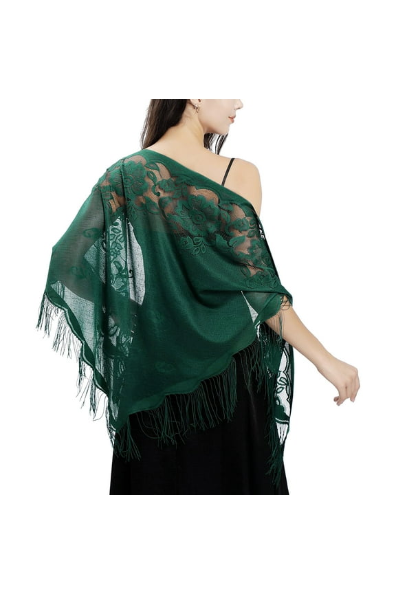 Triangle Lace Shawls and Wraps for Evening Dresses with Tassels for Evening Party Mesh Wedding Shawls