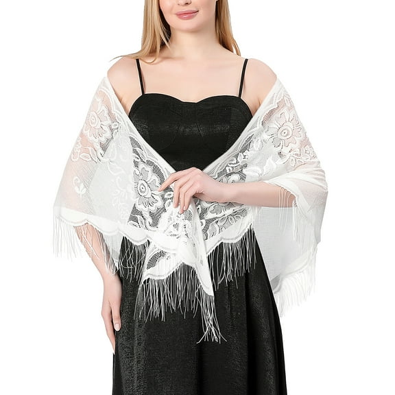 Ladiery Triangle Lace Shawls and Wraps for Evening Dresses with Tassels for Evening Party Mesh Wedding Shawls