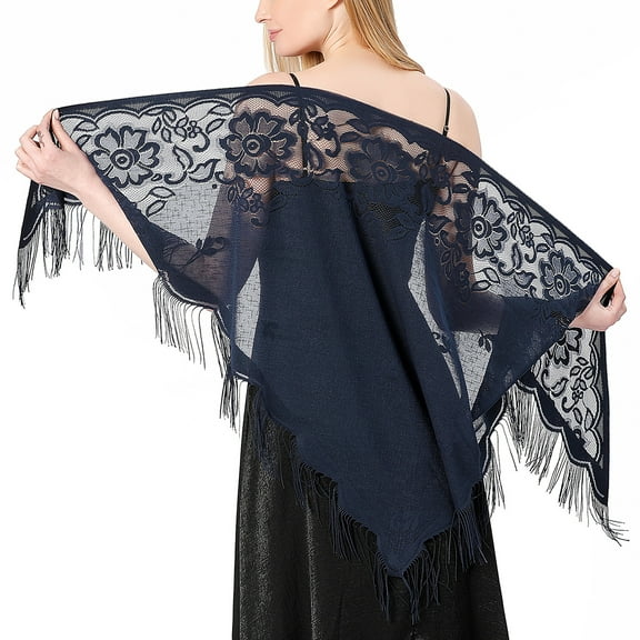 Ladiery Triangle Lace Shawls and Wraps for Evening Dresses with Tassels for Evening Party Mesh Wedding Shawls