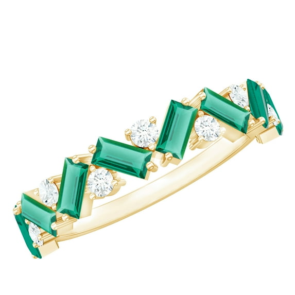 Rosec Jewels Lab Grown Emerald Half Eternity Ring with Moissanite - Ready to Gift 35th Year Anniversary Wedding Ring for Women, 10K Yellow Gold, US 7.50
