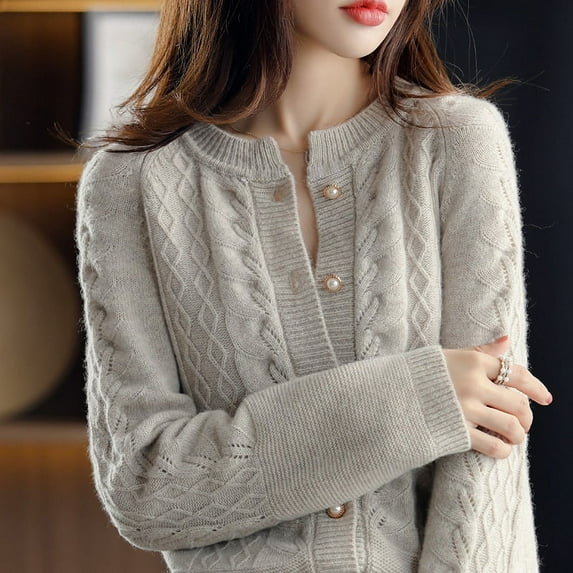 Ladies 100%Wool/YAMXUN Cardigan Spring New Large Size Twist Coat High-End YAMXUN Sweater Shirt Loose Women Jacket Thick Top