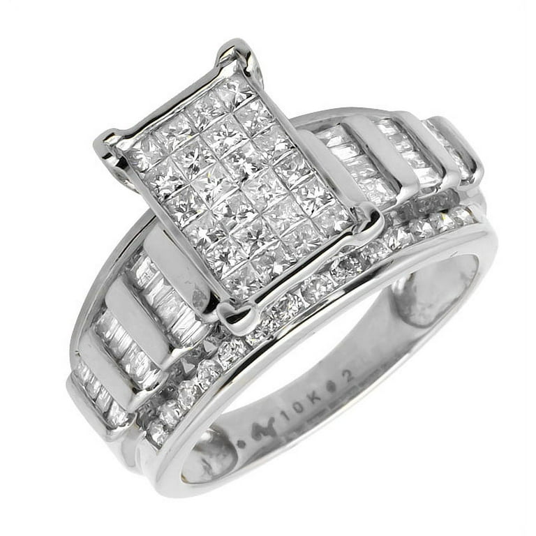 LADIES RING 1.50CT ROUND/PRINCESS/BAGUETTE DIAMOND 10K WHITE GOLD LADIES RING 1.50CT ROUND/PRINCESS/BAGUETTE DIAMOND 10K WHITE GOLD