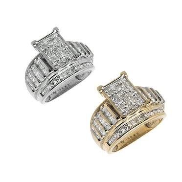 Ladies 10K White/ Yellow Gold Baguette Princess Diamond Wedding Ring 2.0ct-Yellow Gold