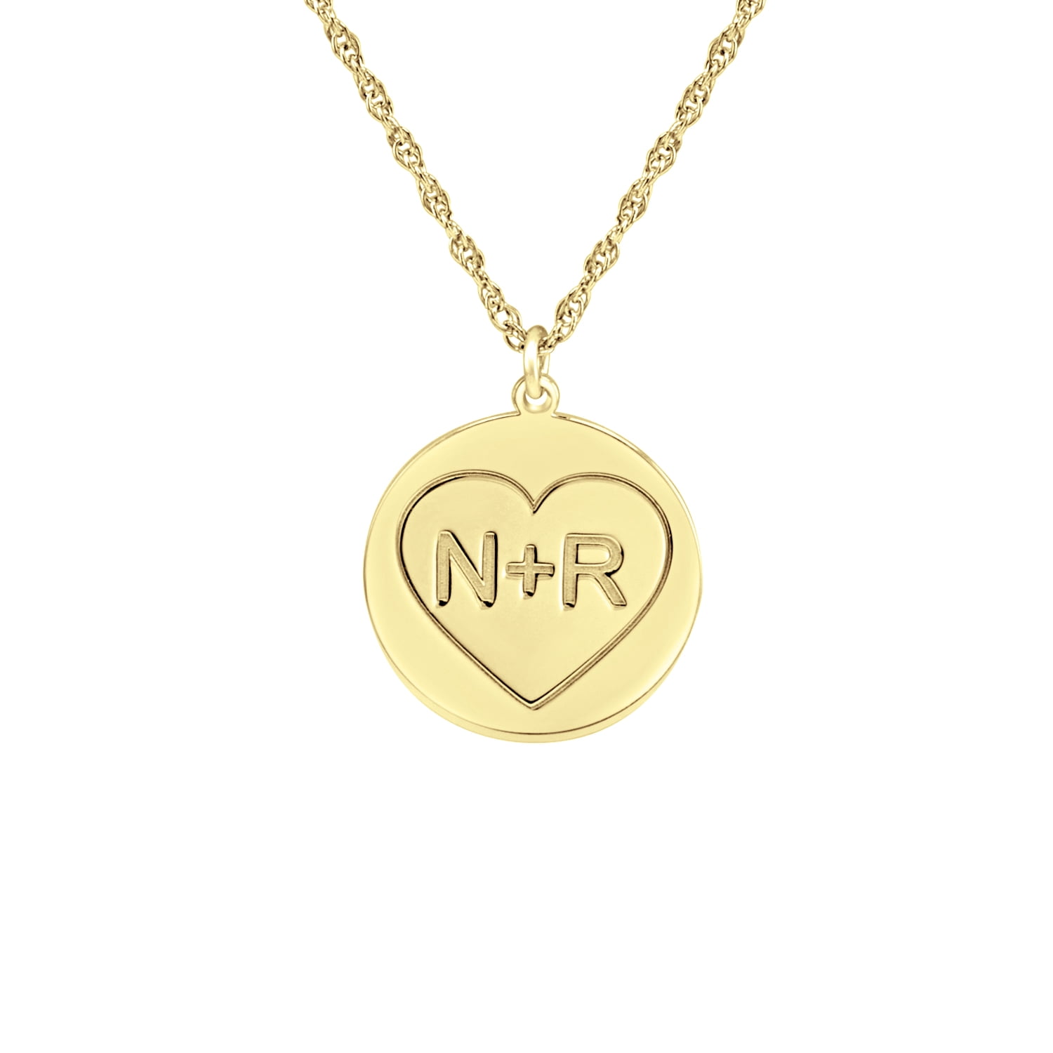 Ladies 10K Yellow Gold 18mm High Polished Round Couples Initials Pendant