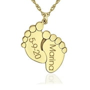 BIRDIE GIRL Ladies 10k Yellow Gold 20 x 17mm Personalized Name & Date Baby Feet Pendant