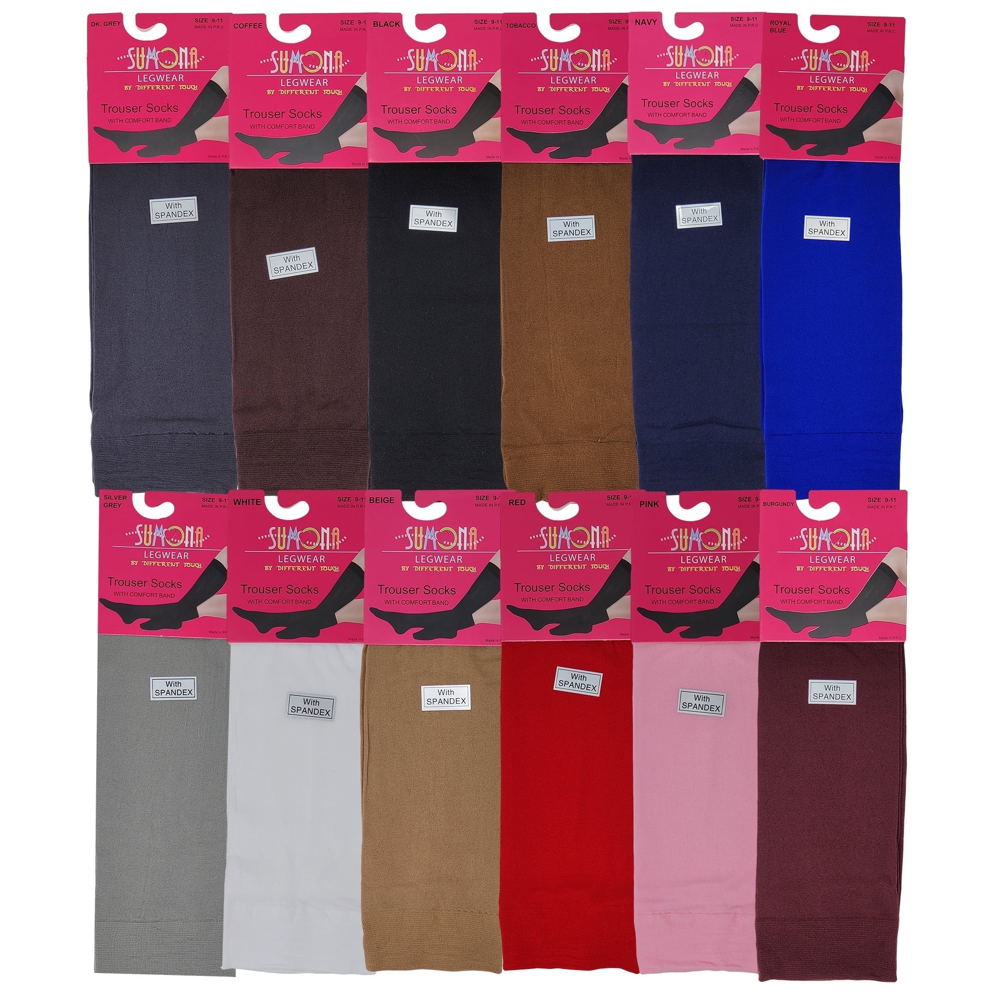 SUMONA Ladies 12 Pairs Multi Color Pack Opaque Trouser Knee High Socks 9-11