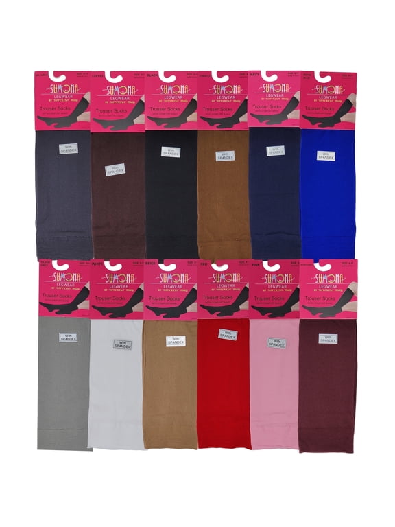 Ladies 12 Pairs Multi Color Pack Opaque Trouser Knee High Socks 9-11
