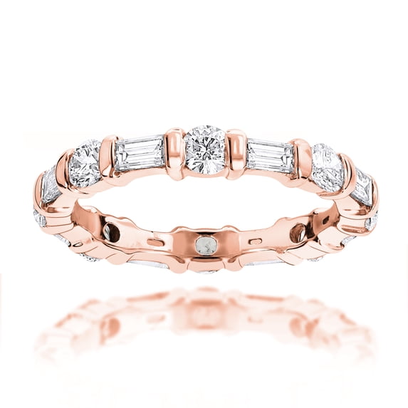 Ladies 14K Baguette and Round Natural Diamond Eternity Band (Rose Gold Size 8)