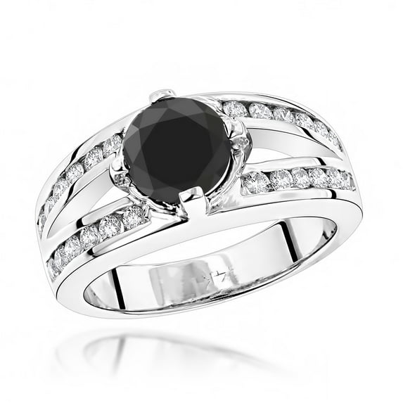 Ladies 14K Black Natural 2.7 Ctw Diamonds Engagement Wedding Ring For Her (White Gold Size 10)