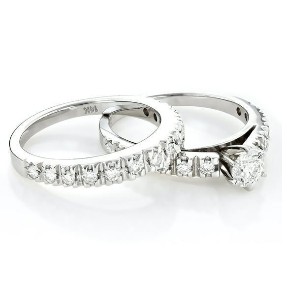 Ladies 14K Designer Natural 1.2 Ctw Diamond Engagement Ring Set (White Gold Size 9)