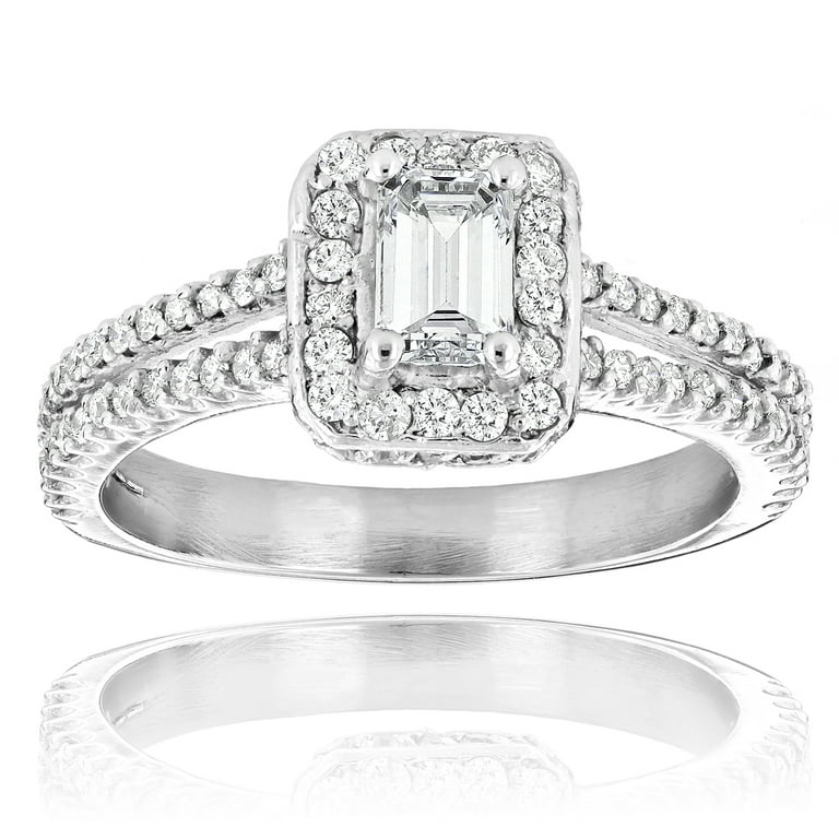 Ladies 14K Halo Emerald Cut Natural Ctw Diamond Unique