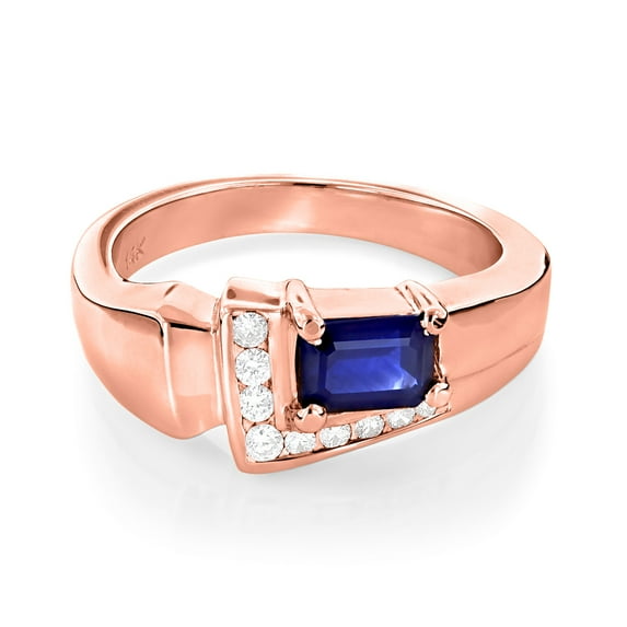 Ladies 14K Natural 0.1 Ctw Diamond and 0.5 Ctw Sapphire Ring (Rose Gold Size 9.5)