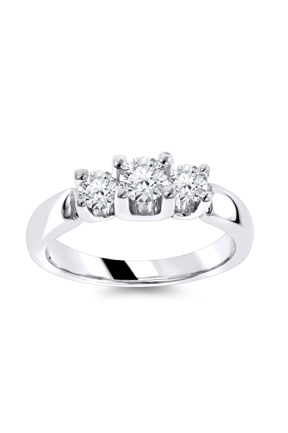 Ladies 14K Natural 0.6 Ctw Diamond Three Stone Engagement Ring For Her (White Gold Size 7)