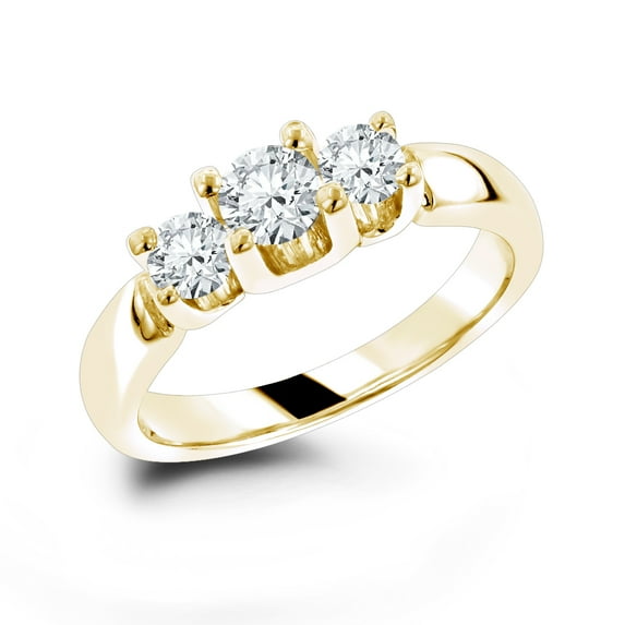 Ladies 14K Natural 0.6 Ctw Diamond Three Stone Engagement Ring For Her (Yellow Gold Size 6.5)