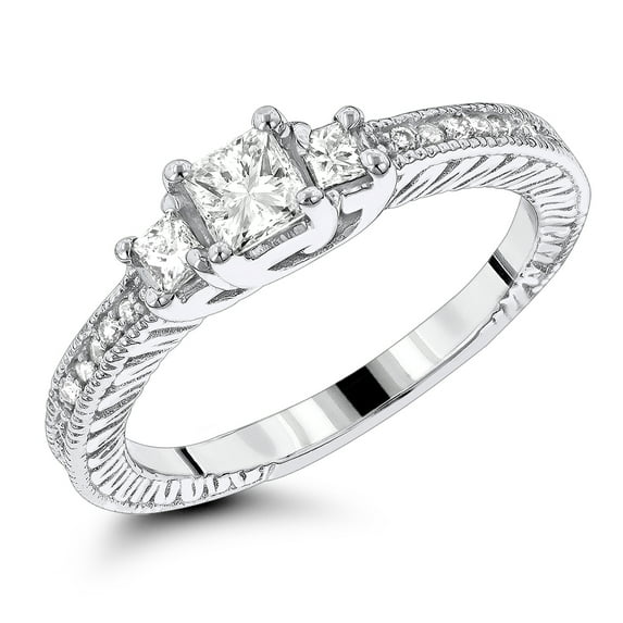 Ladies 14K Natural 0.6 Ctw Diamond Vintage Engagement Ring For Her (White Gold Size 7)