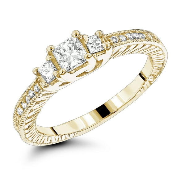 Ladies 14K Natural 0.6 Ctw Diamond Vintage Engagement Ring For Her (Yellow Gold Size 7)