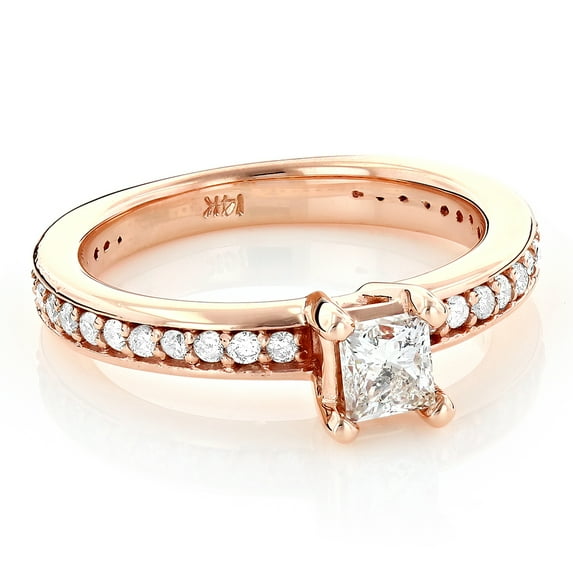 Ladies 14K Natural 0.7 Ctw Diamond Unique Engagement Ring (Rose Gold Size 7.5)